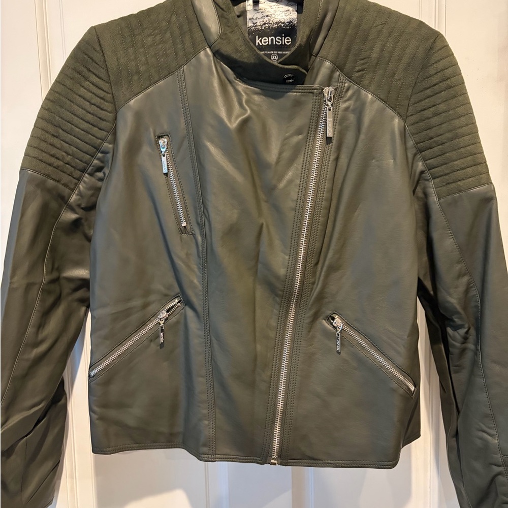 Kensie Olive Green Faux Jacket with suede accents